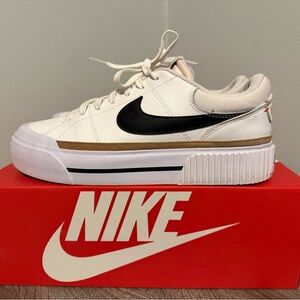 Nike Court Legacy Lift in White and Black with Tan Trim